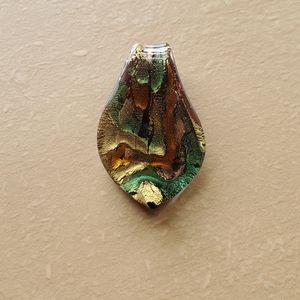 Green, Gold & Bronze Scoop Glass Necklace Pendant Charm